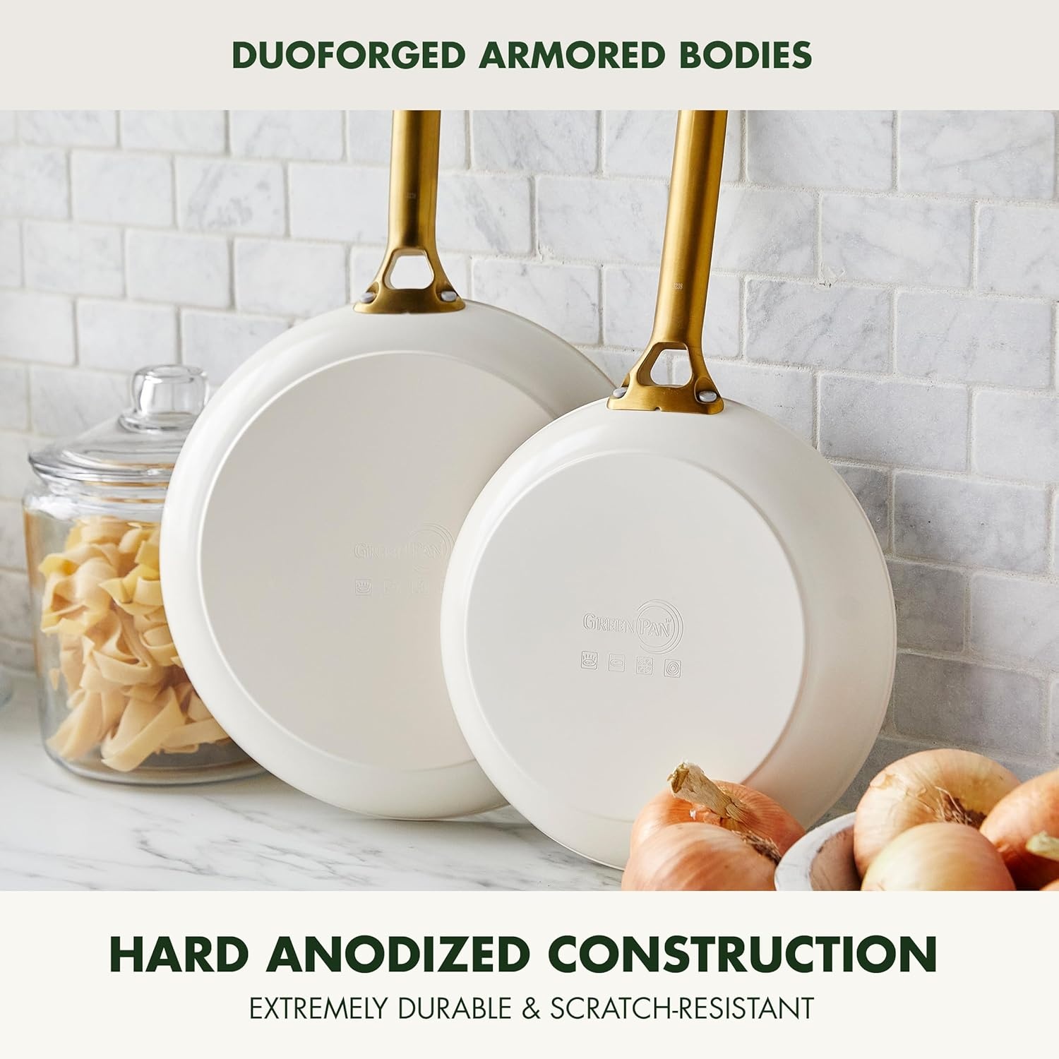 image:imageGreenPan Hard Anodized Healthy Ceramic Nonstick 10 and 12 Frying Pan Skillet Set Gold Handle PFASFree Dishwasher Safe Oven Safe Twilight BlueCream White