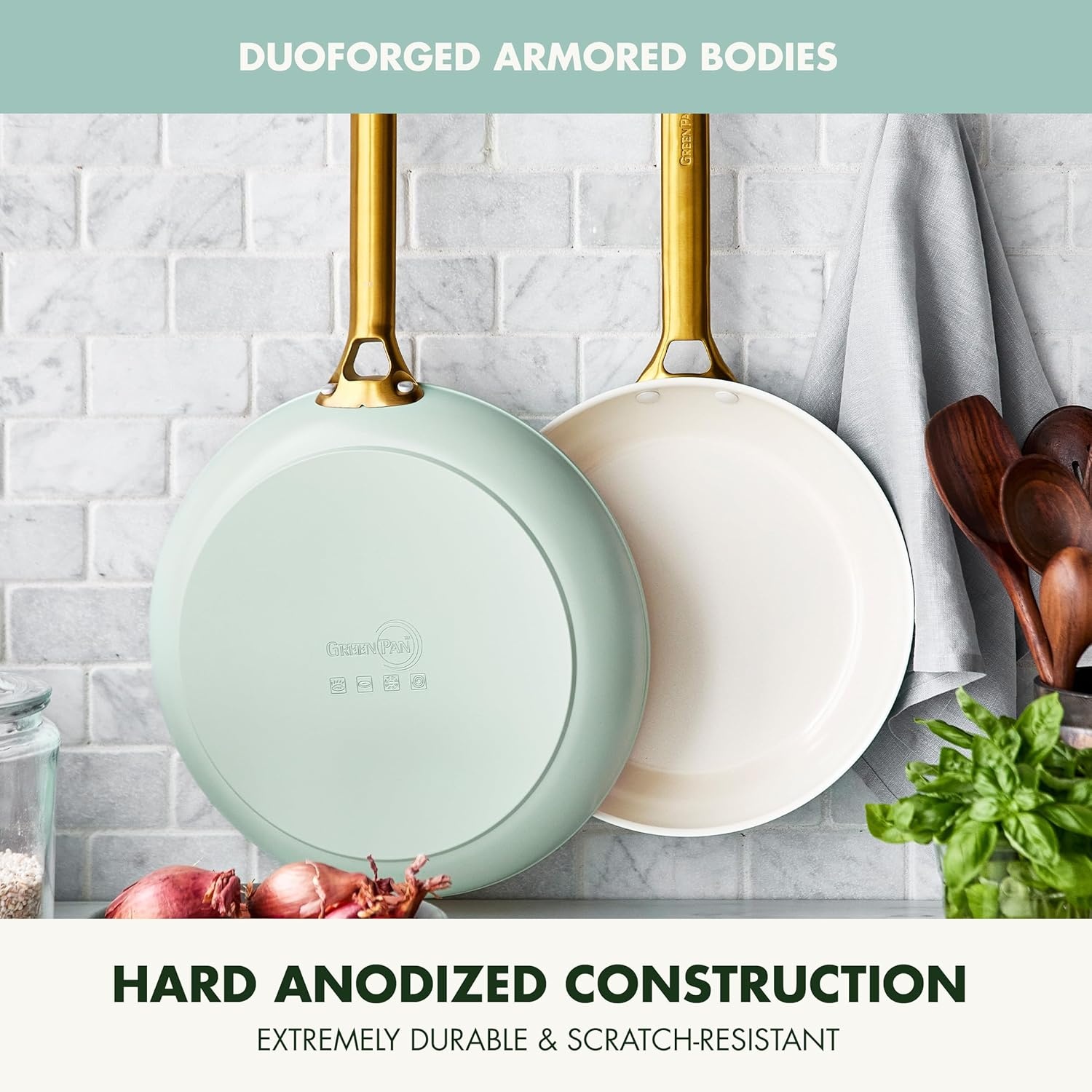image:imageGreenPan Hard Anodized Healthy Ceramic Nonstick 10 and 12 Frying Pan Skillet Set Gold Handle PFASFree Dishwasher Safe Oven Safe Twilight BlueJulep Green