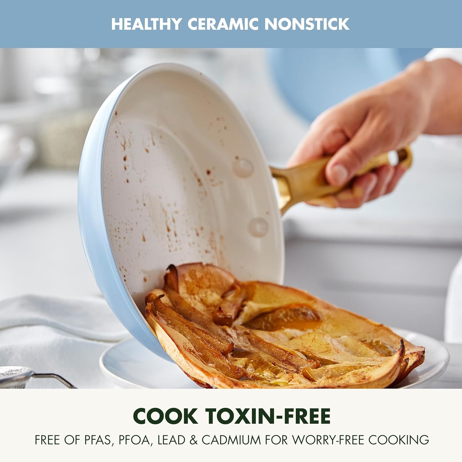 image:imageGreenPan Hard Anodized Healthy Ceramic Nonstick 10 and 12 Frying Pan Skillet Set Gold Handle PFASFree Dishwasher Safe Oven Safe Twilight BlueSky Blue