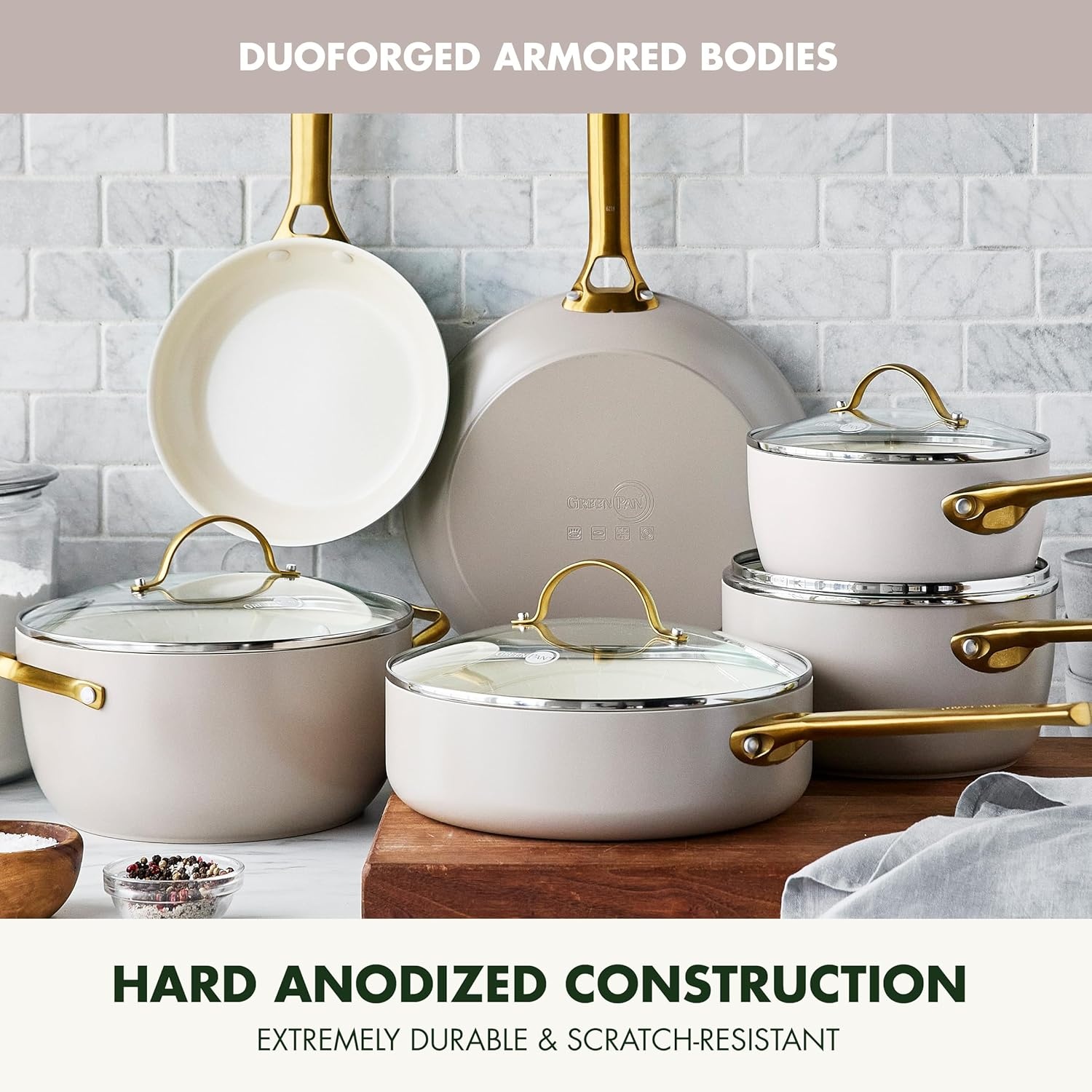 image:imageGreenPan Hard Anodized Healthy Ceramic Nonstick 10 and 12 Frying Pan Skillet Set Gold Handle PFASFree Dishwasher Safe Oven Safe Twilight BlueTaupe