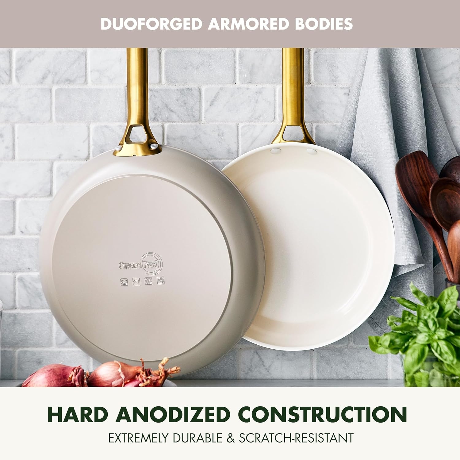 image:imageGreenPan Hard Anodized Healthy Ceramic Nonstick 10 and 12 Frying Pan Skillet Set Gold Handle PFASFree Dishwasher Safe Oven Safe Twilight BlueTaupe