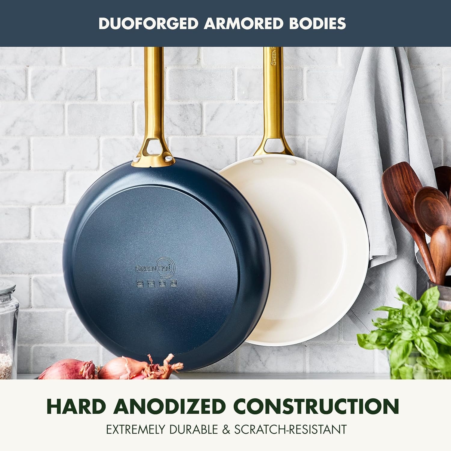 image:imageGreenPan Hard Anodized Healthy Ceramic Nonstick 10 and 12 Frying Pan Skillet Set Gold Handle PFASFree Dishwasher Safe Oven Safe Twilight BlueTwilight Blue