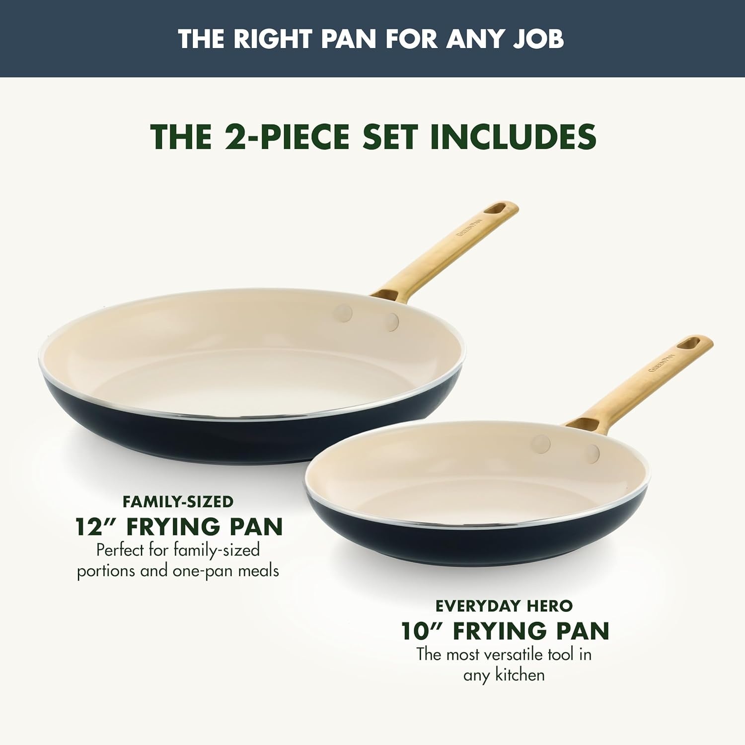 image:imageGreenPan Hard Anodized Healthy Ceramic Nonstick 10 and 12 Frying Pan Skillet Set Gold Handle PFASFree Dishwasher Safe Oven Safe Twilight BlueTwilight Blue