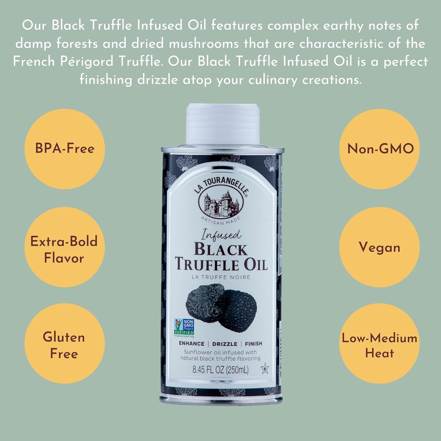 image:imageLa Tourangelle White Truffle Cooking Spray Complex Gourmet Earthy Flavor for Spraying on Pasta Popcorn Vegetables Potatoes and More 5 Fl OzBlack Truffle