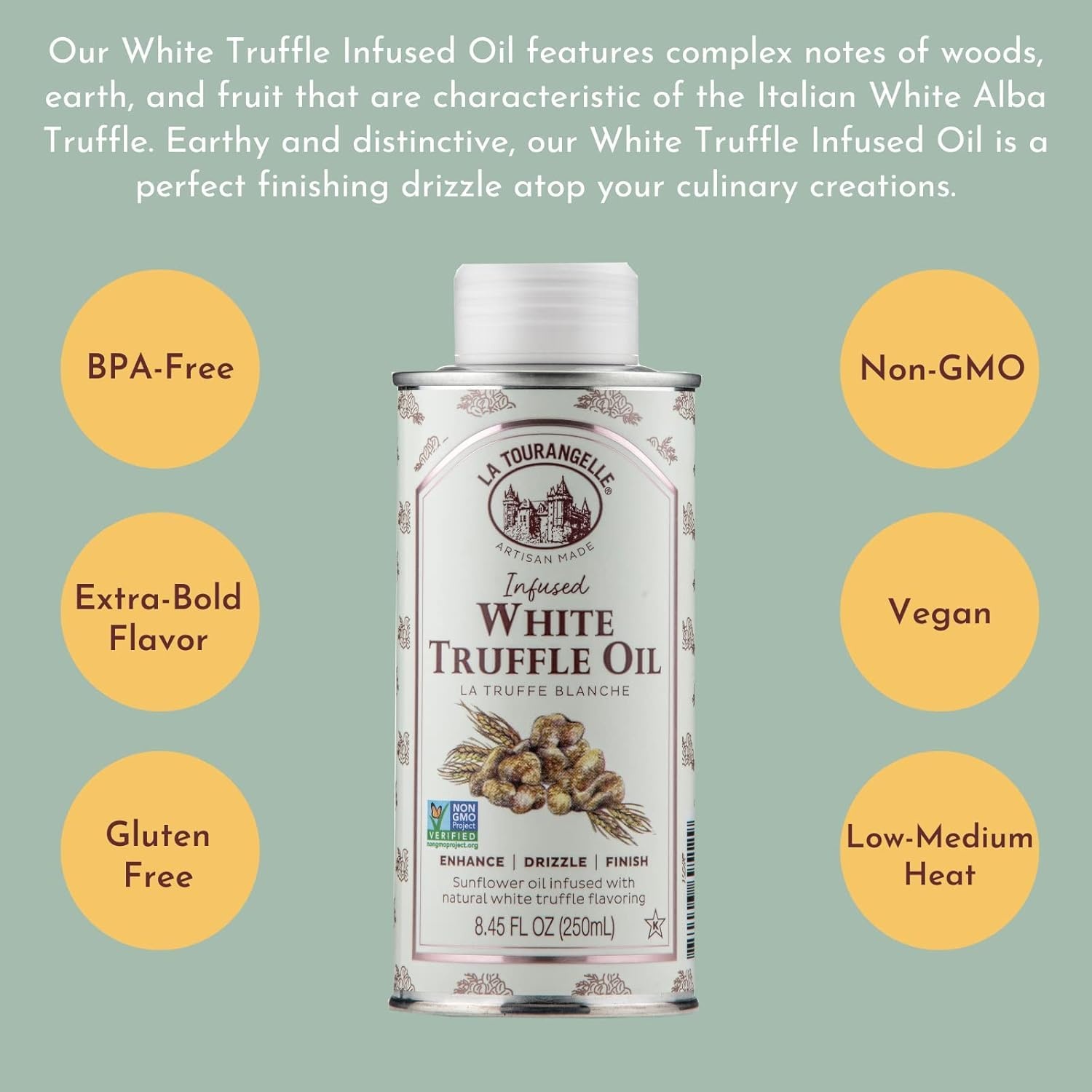 image:imageLa Tourangelle White Truffle Cooking Spray Complex Gourmet Earthy Flavor for Spraying on Pasta Popcorn Vegetables Potatoes and More 5 Fl OzGarlicWhite TruffleBasil Gift Box