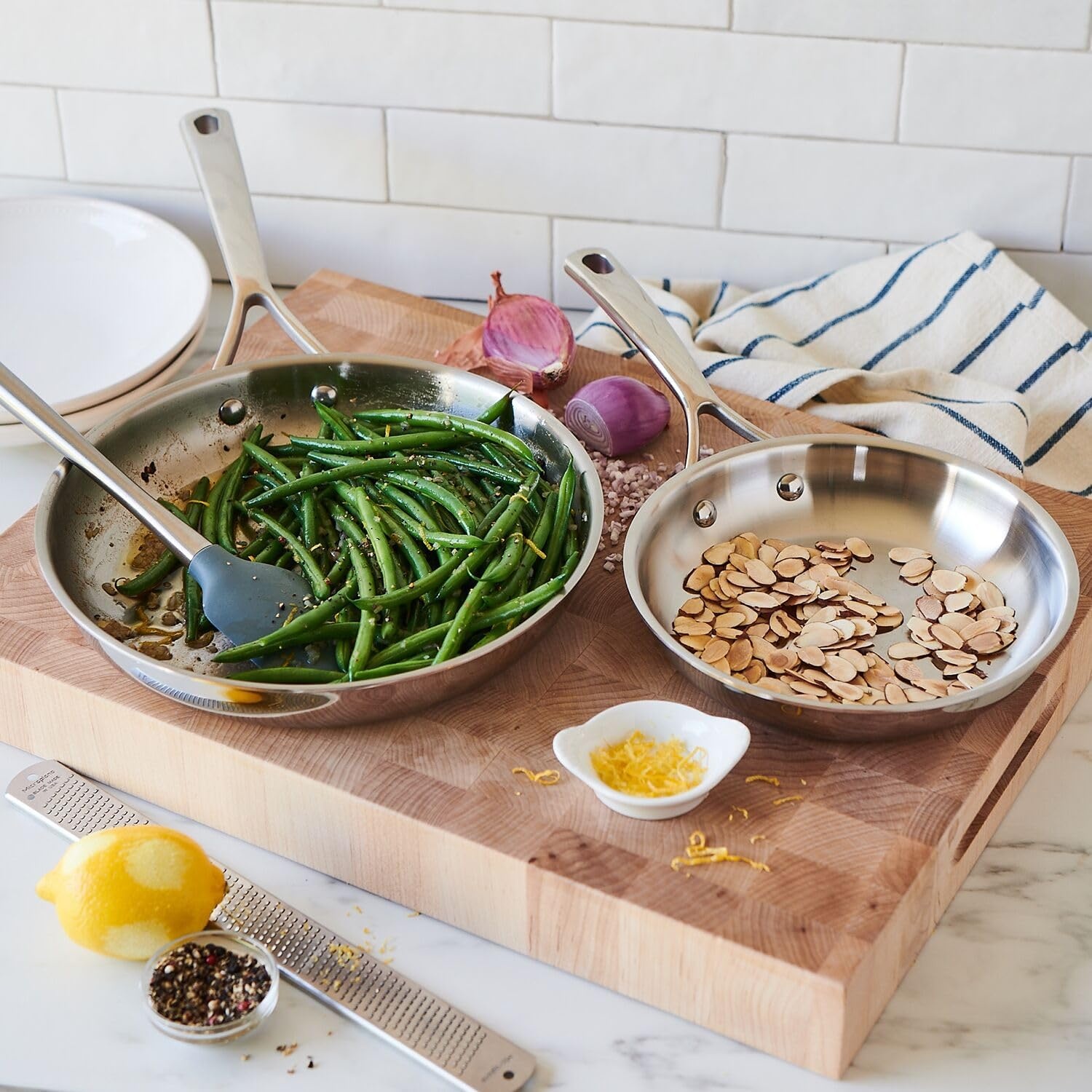 image:imageSur La Table Classic 5Ply Stainless Steel 2Piece Skillet Set 8 amp 10 Silver