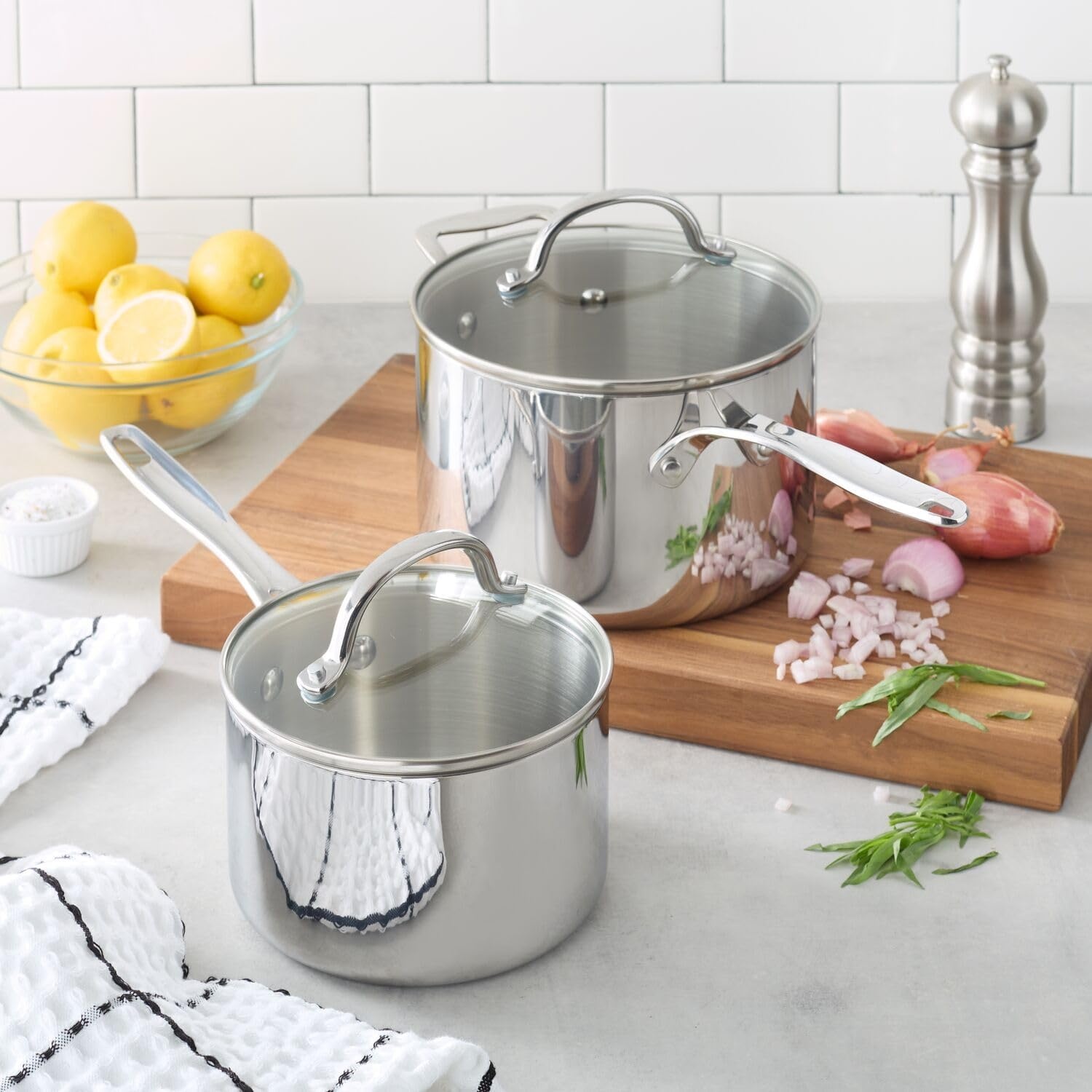 image:imageSur La Table Signature Stainless Steel Saucepan 5Ply Construction with Lid for Sauces Soups and Everyday Stovetop CookingStainless Steel