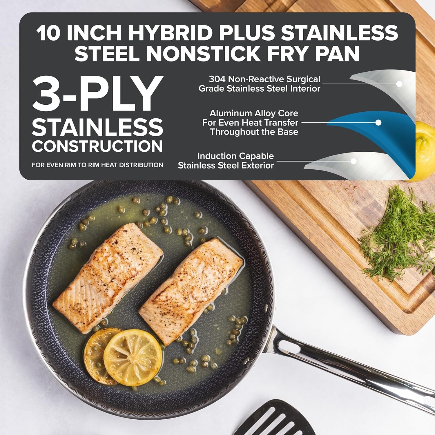image:imageViking 3Ply Non Stick Frying Pan 8 Inch Hybrid Plus Stainless Steel Kitchen Cookware Silver10 Inches