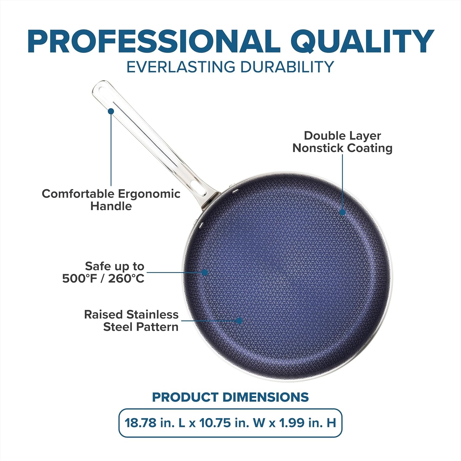 image:imageViking 3Ply Non Stick Frying Pan 8 Inch Hybrid Plus Stainless Steel Kitchen Cookware Silver10 Inches