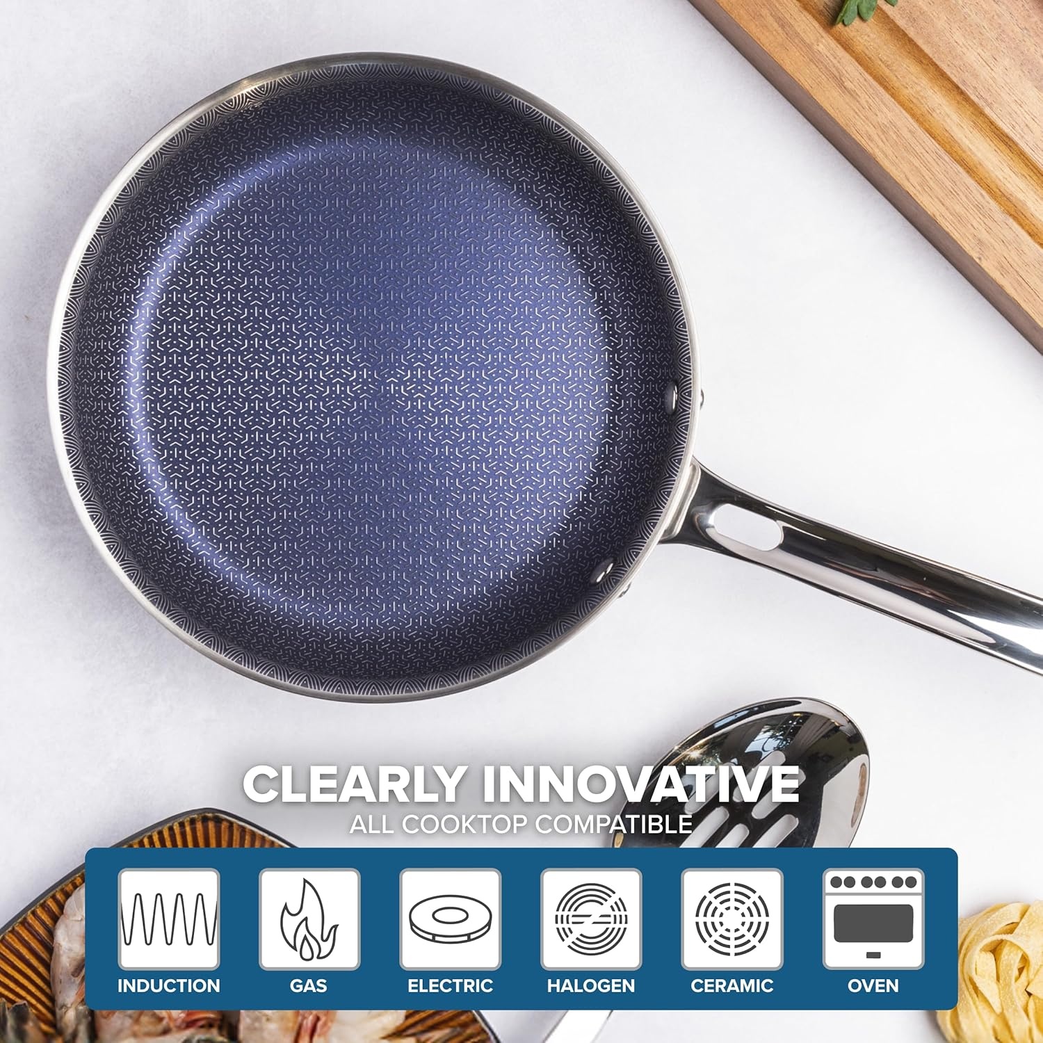 image:imageViking 3Ply Non Stick Frying Pan 8 Inch Hybrid Plus Stainless Steel Kitchen Cookware Silver8 Inches