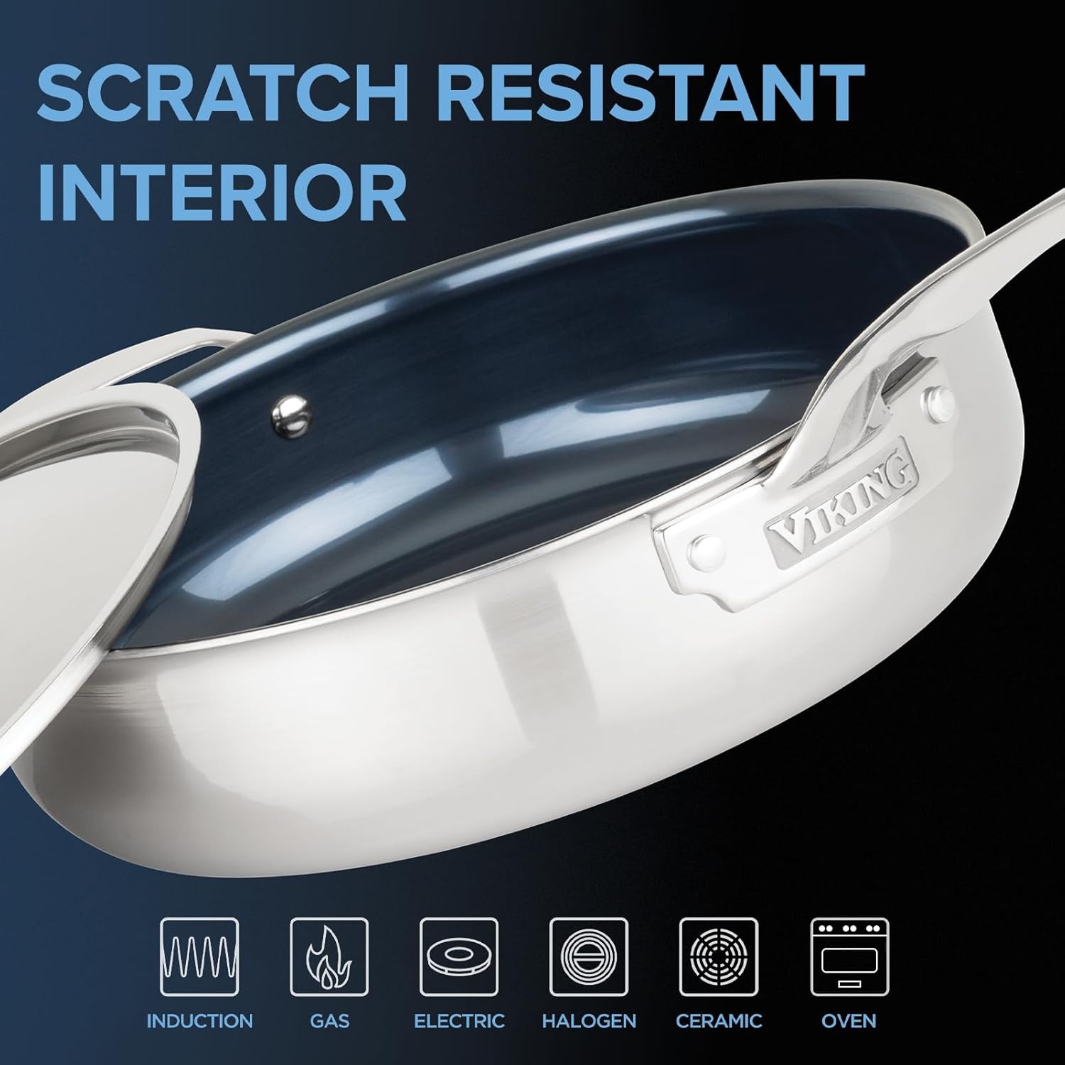 image:imageViking 4Ply Deep Frying Pan with Lid 45 Quart Laser Clad Titanium Performance Ti Saute Cooking Pot Dishwasher and Oven Safe Induction Ready BlueSilver