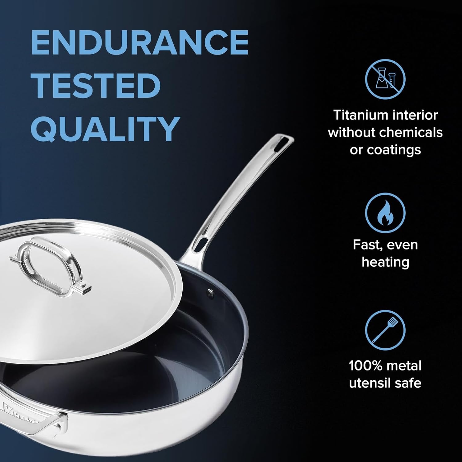image:imageViking 4Ply Deep Frying Pan with Lid 45 Quart Laser Clad Titanium Performance Ti Saute Cooking Pot Dishwasher and Oven Safe Induction Ready BlueSilver