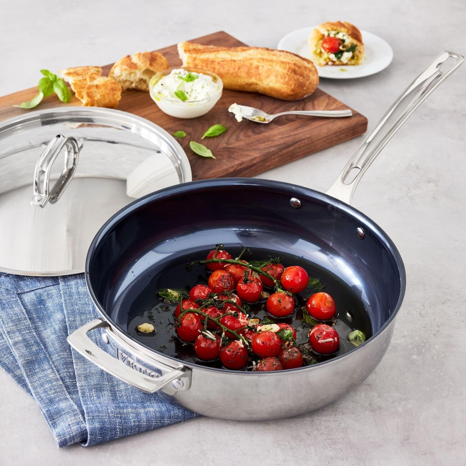 image:imageViking 4Ply Deep Frying Pan with Lid 45 Quart Laser Clad Titanium Performance Ti Saute Cooking Pot Dishwasher and Oven Safe Induction Ready BlueSilver