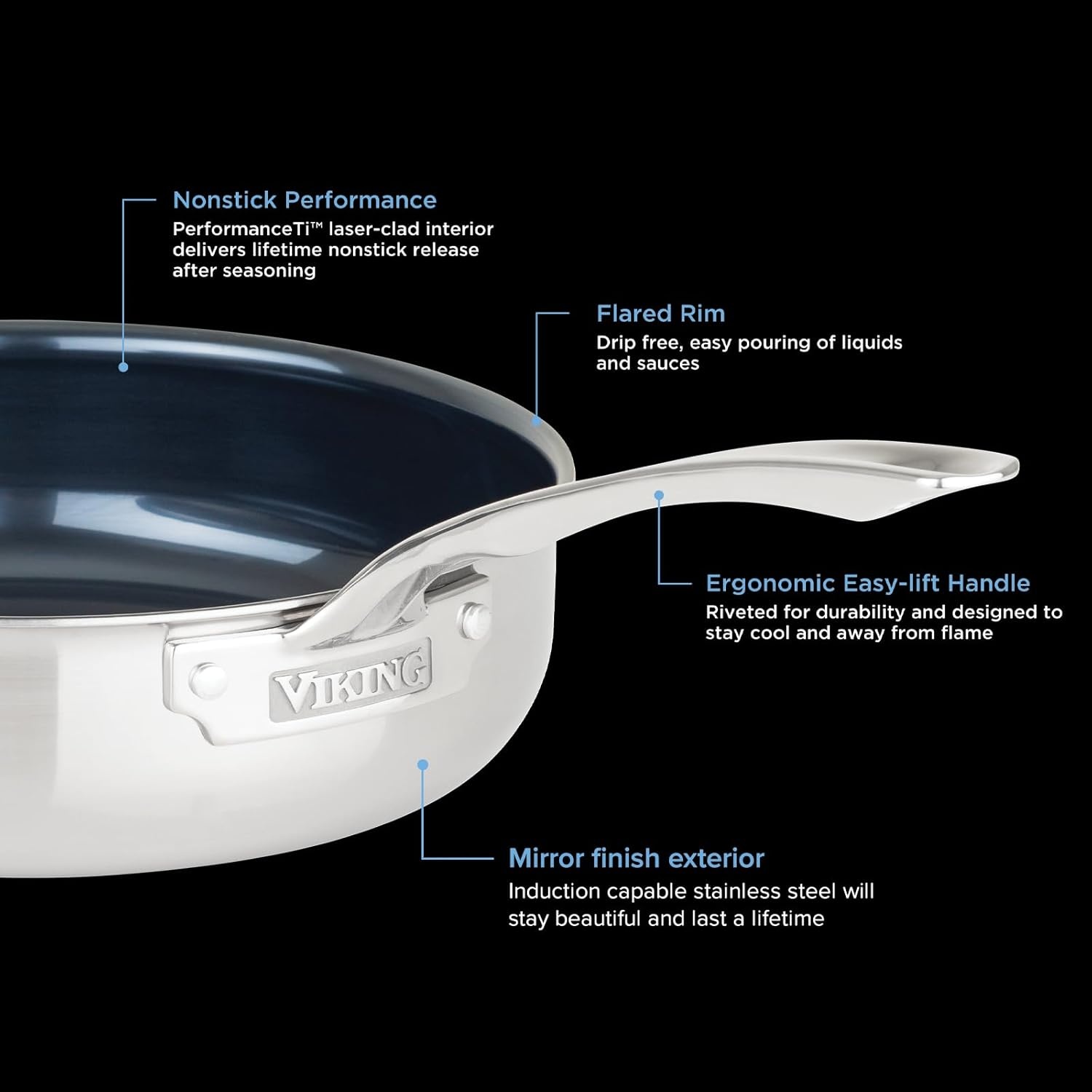 image:imageViking 4Ply Deep Frying Pan with Lid 45 Quart Laser Clad Titanium Performance Ti Saute Cooking Pot Dishwasher and Oven Safe Induction Ready BlueSilver