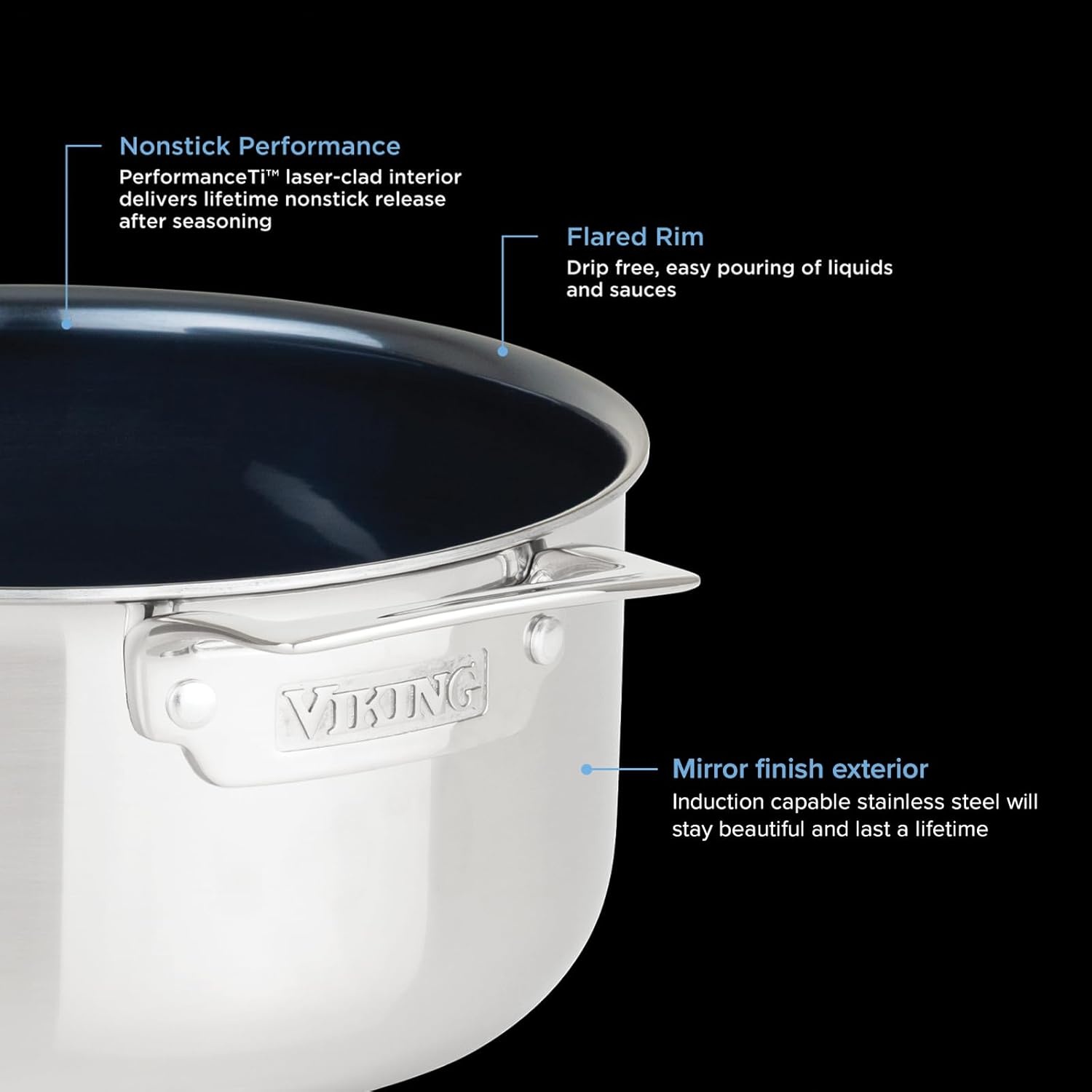 image:imageViking 4Ply Dutch Oven 5 Quart Laser Clad Titanium Performance Ti Cookware Pot with Lid Dishwasher and Oven Safe Induction Ready BlueSilver5 Quart