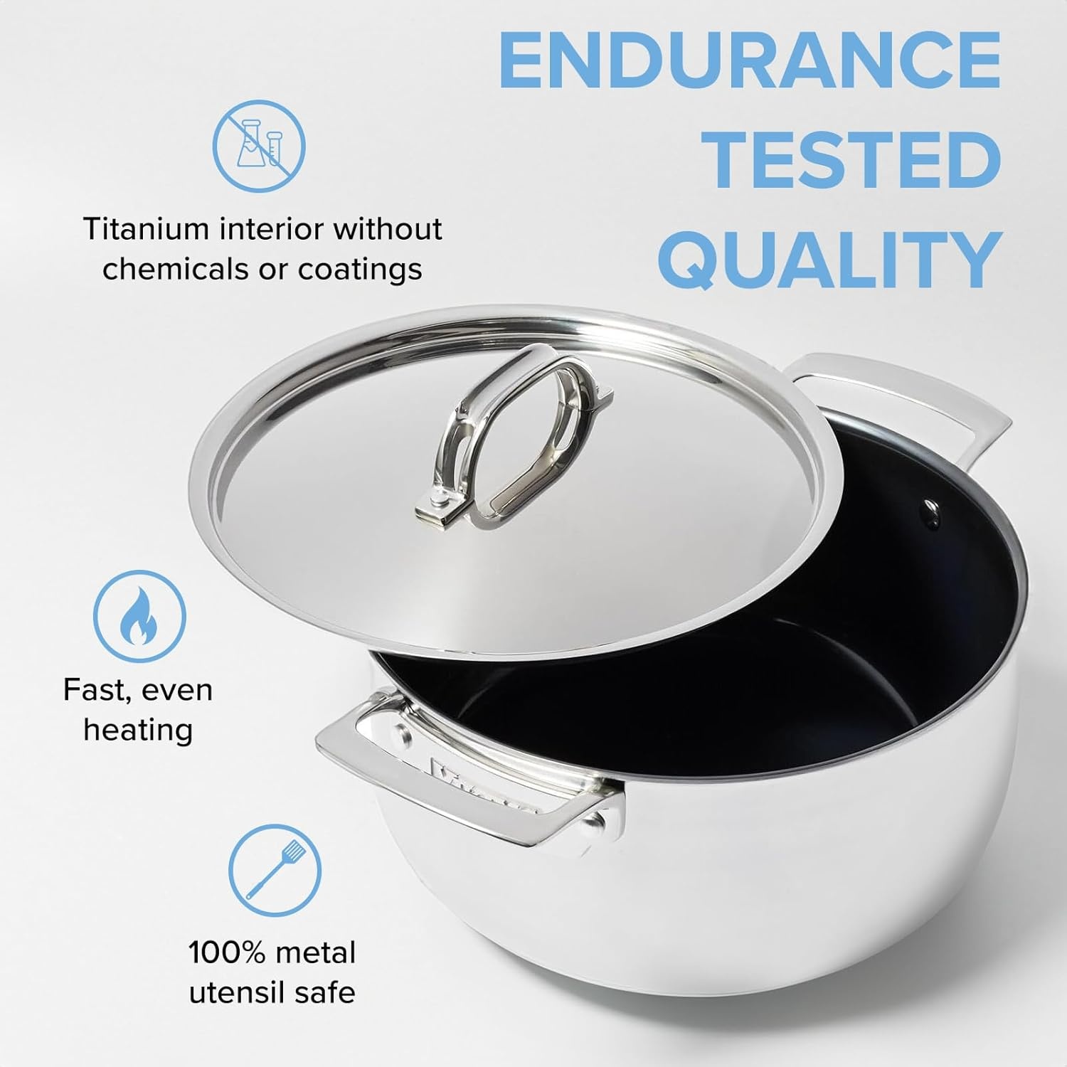 image:imageViking 4Ply Dutch Oven 5 Quart Laser Clad Titanium Performance Ti Cookware Pot with Lid Dishwasher and Oven Safe Induction Ready BlueSilver5 Quart