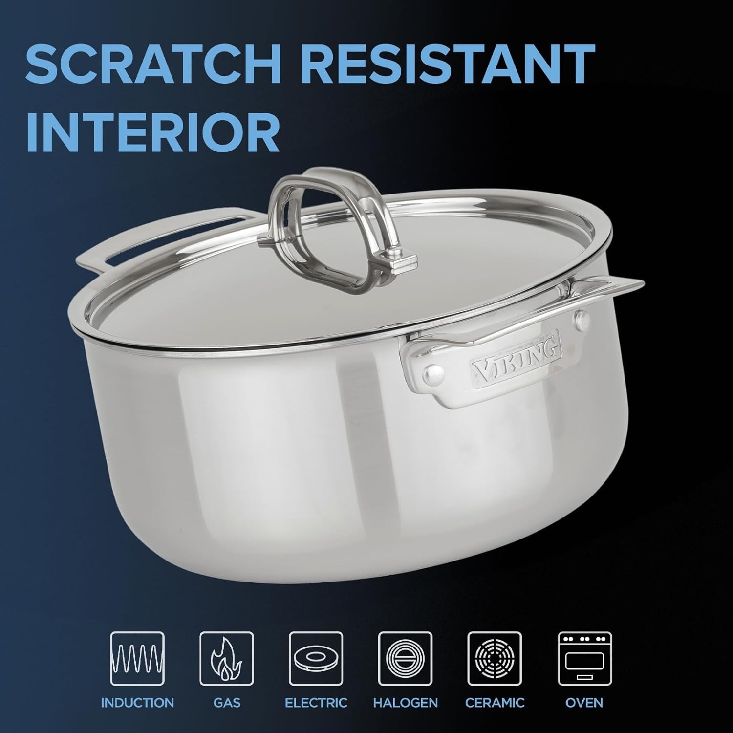 image:imageViking 4Ply Dutch Oven 5 Quart Laser Clad Titanium Performance Ti Cookware Pot with Lid Dishwasher and Oven Safe Induction Ready BlueSilver5 Quart