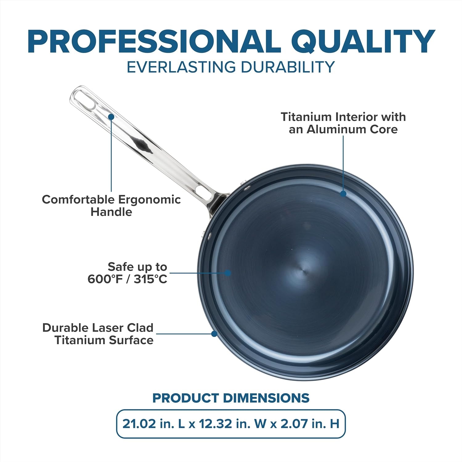 image:imageViking 4Ply Frying Pans 2Piece Laser Clad Titanium Performance Ti 95 and 11 Inch BlueSIlver12 Inch