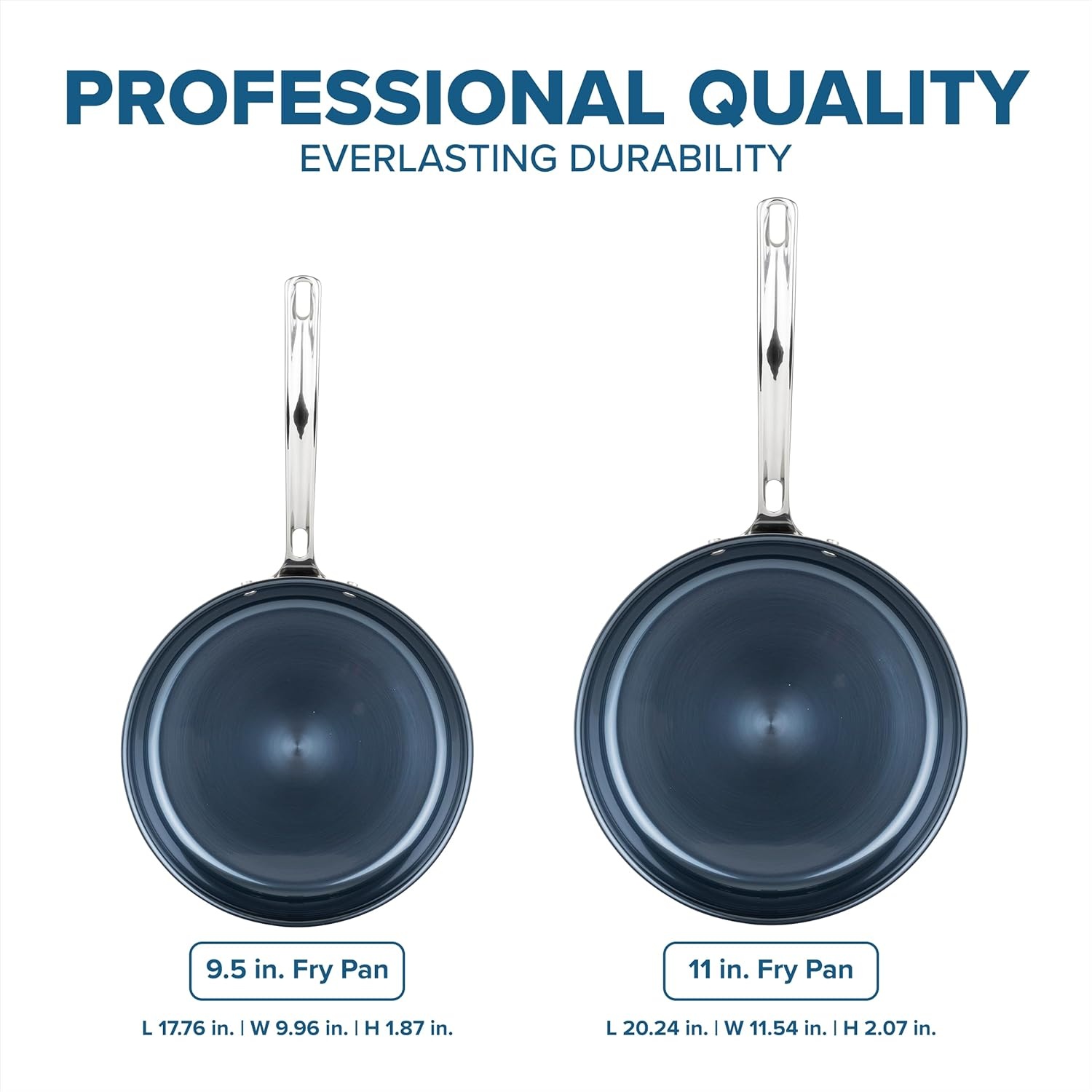 image:imageViking 4Ply Frying Pans 2Piece Laser Clad Titanium Performance Ti 95 and 11 Inch BlueSIlver2Piece Set 95 Inch and 11 Inch