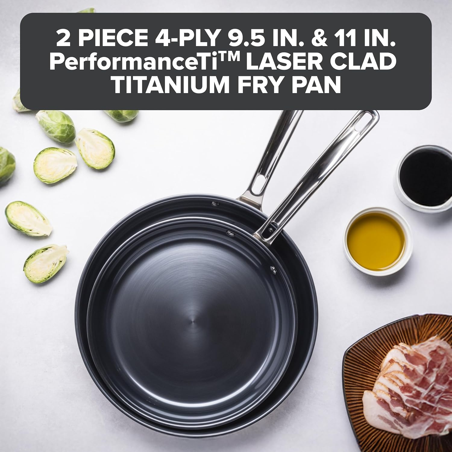image:imageViking 4Ply Frying Pans 2Piece Laser Clad Titanium Performance Ti 95 and 11 Inch BlueSIlver2Piece Set 95 Inch and 11 Inch