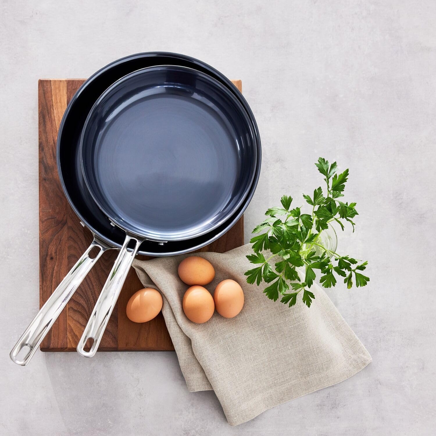 image:imageViking 4Ply Frying Pans 2Piece Laser Clad Titanium Performance Ti 95 and 11 Inch BlueSIlver2Piece Set 95 Inch and 11 Inch