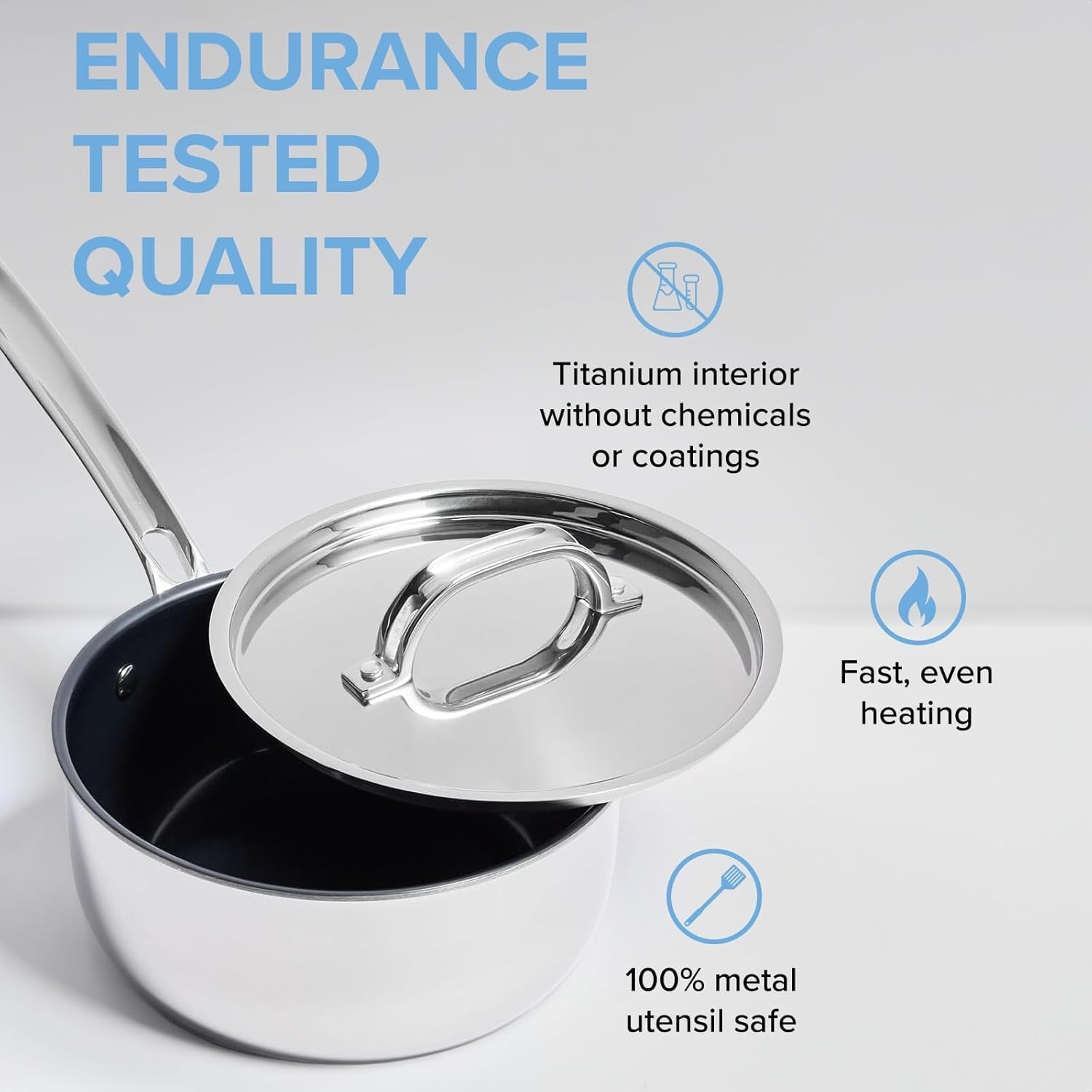 image:imageViking 4Ply Sauce Pan with Lid 3 Quart Laser Clad Titanium Performance Ti Saucepan Cooking Pot Dishwasher and Oven Safe Induction Ready BlueSilver