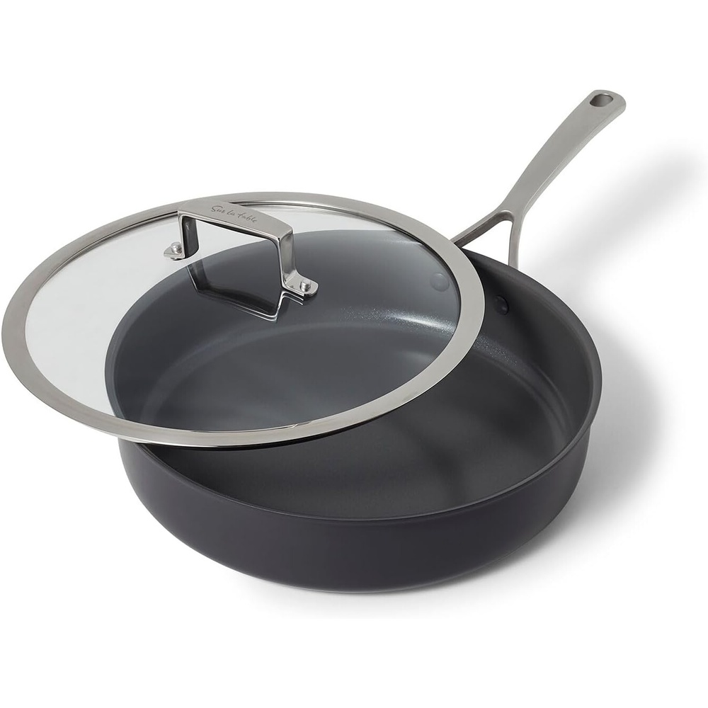 image:imageSur La Table Classic Hard Anodized Ceramic Nonstick Saut Pan 5 Qt PFOAFree Ceramic Coating with Straight Sides and Lid for FamilySize Sauting 5 Qt