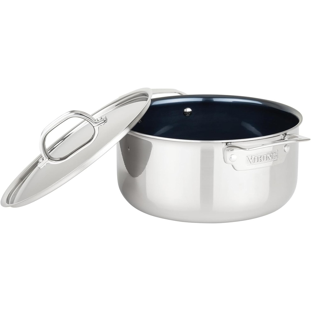 image:imageViking 4Ply Dutch Oven 5 Quart Laser Clad Titanium Performance Ti Cookware Pot with Lid Dishwasher and Oven Safe Induction Ready BlueSilver5 Quart