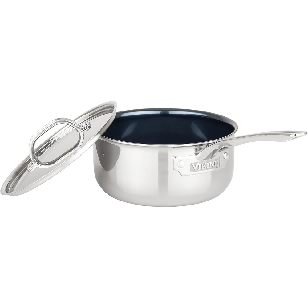 image:imageViking 4Ply Sauce Pan with Lid 3 Quart Laser Clad Titanium Performance Ti Saucepan Cooking Pot Dishwasher and Oven Safe Induction Ready BlueSilver