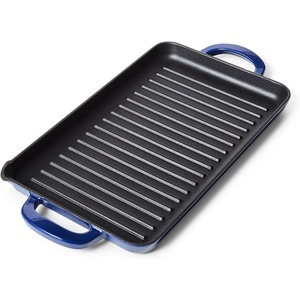 image:imageSur La Table 15 x 9 Enameled Cast Iron Grill Pan  Rectangular StovetoOven Griddle for Steaks Veggies amp Seafood Induction Compatible Oven to 500F No Seasoning Required Blue