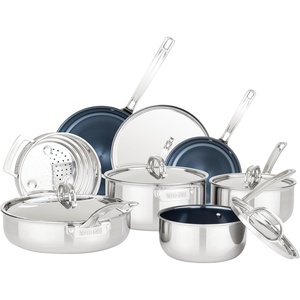 image:imageViking 4Ply Dutch Oven 5 Quart Laser Clad Titanium Performance Ti Cookware Pot with Lid Dishwasher and Oven Safe Induction Ready BlueSilver12Piece Set