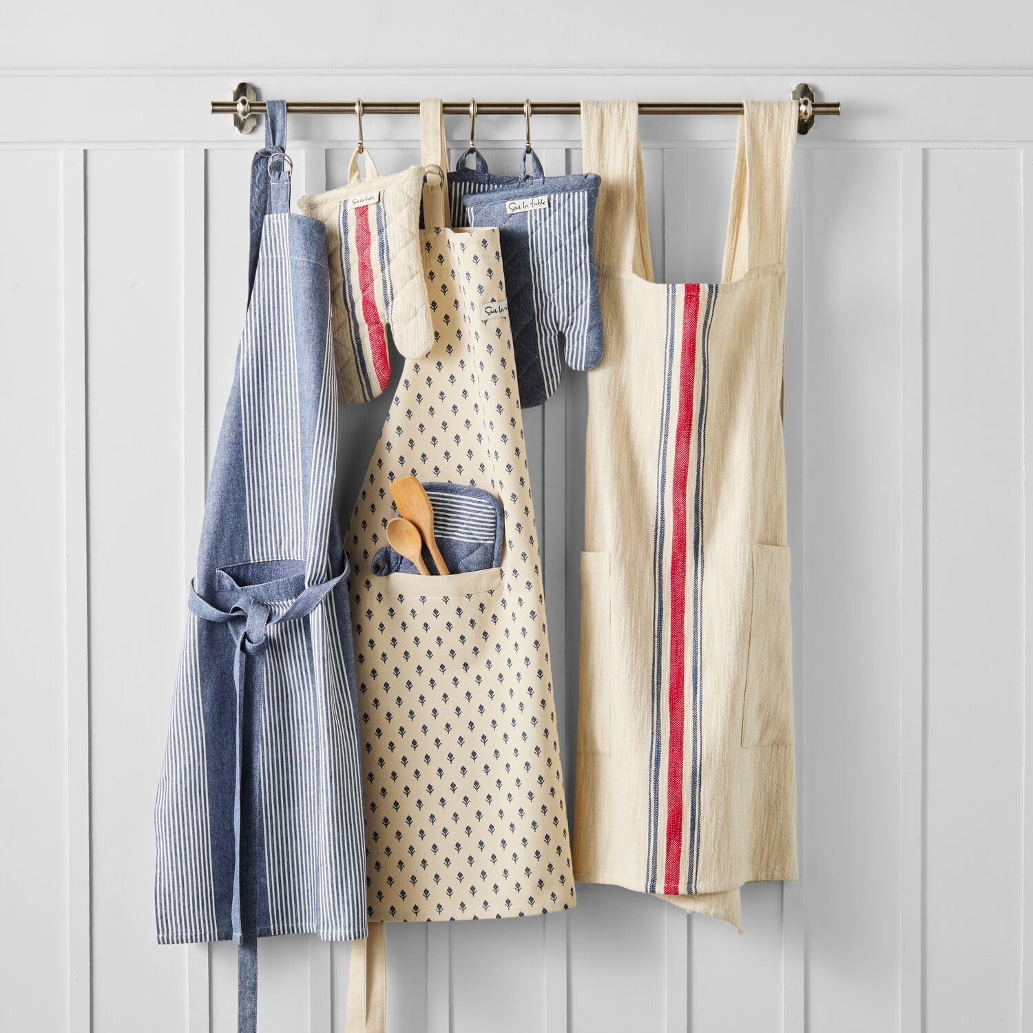 image:imageSur La Table Cotton Smock Apron Durable Absorbent amp Lightweight Cooking Apron with Textured Woven Design Easy OnOff 30 x 39