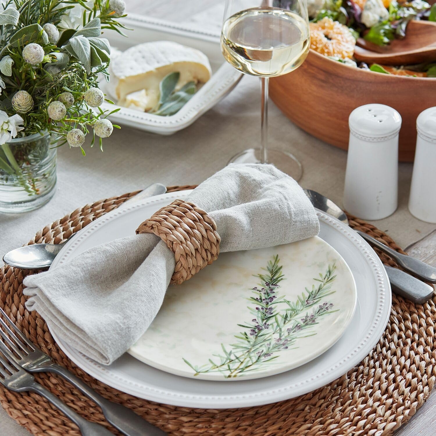 image:imageSur La Table Pearl Dinner Plates White Raised Dot Border with Distressed White Glaze for Everyday and Formal Dining Set of 4White