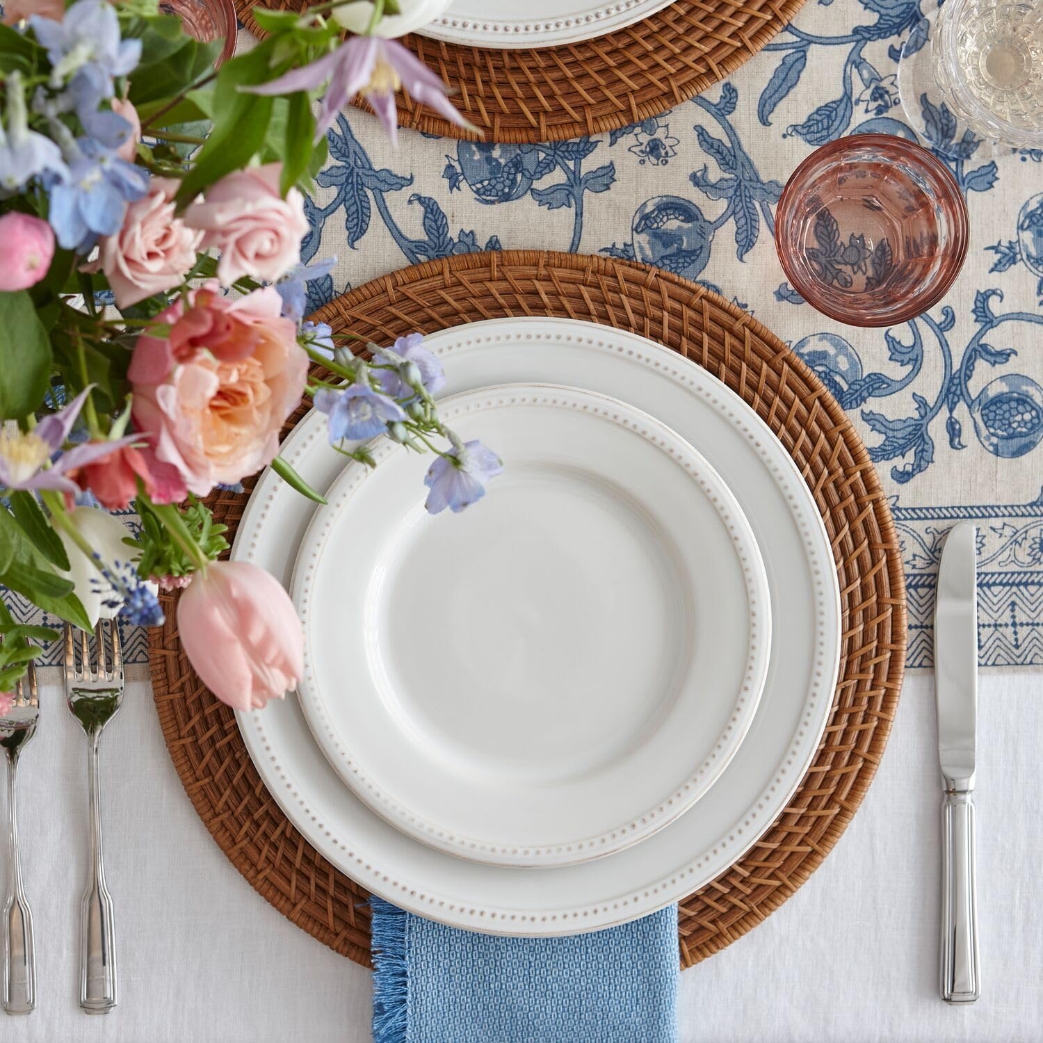 image:imageSur La Table Pearl Dinner Plates White Raised Dot Border with Distressed White Glaze for Everyday and Formal Dining Set of 4White