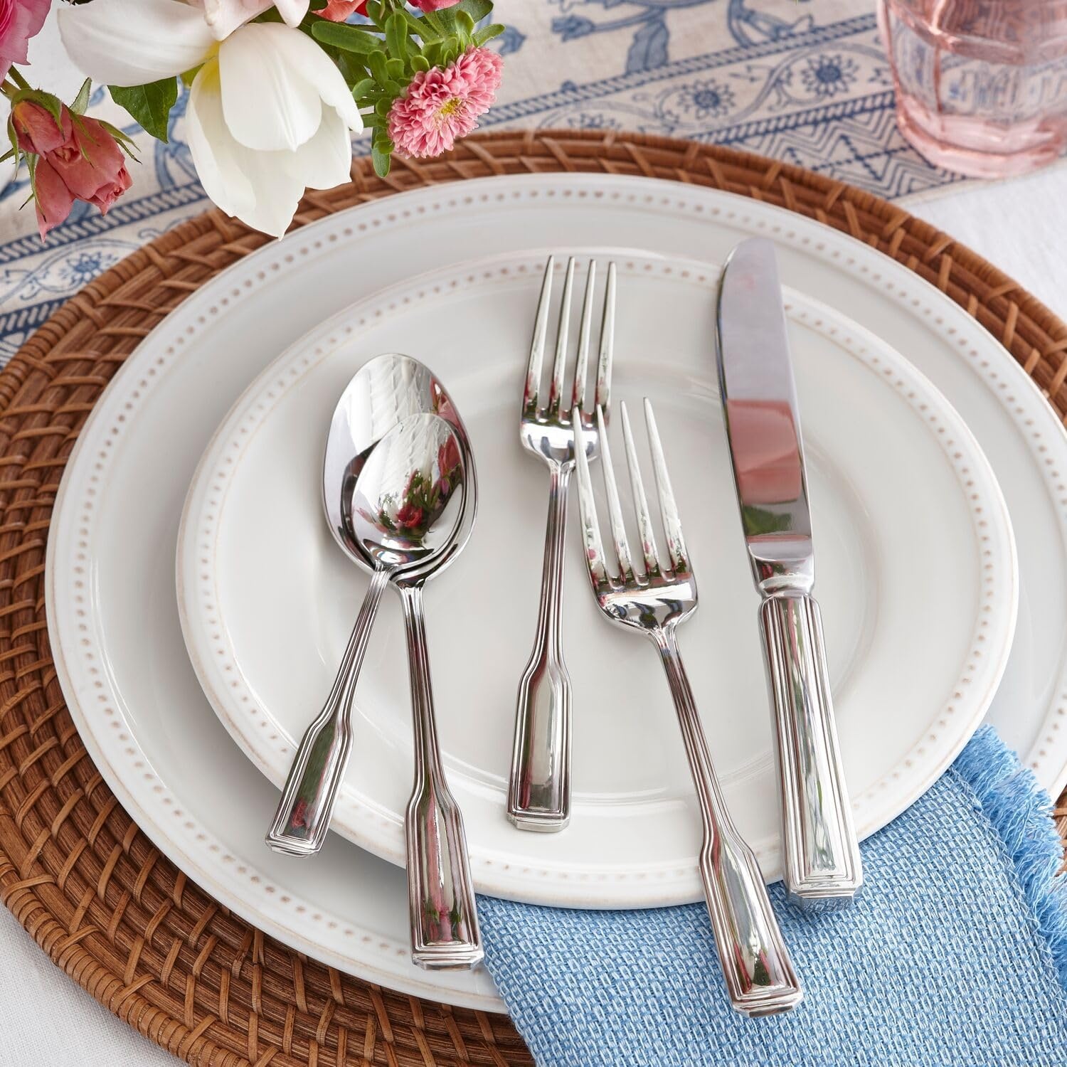 image:imageSur La Table Pearl Dinner Plates White Raised Dot Border with Distressed White Glaze for Everyday and Formal Dining Set of 4White