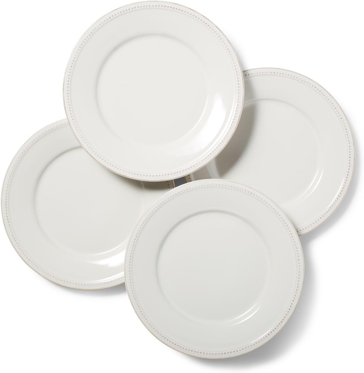 image:imageSur La Table Pearl Dinner Plates White Raised Dot Border with Distressed White Glaze for Everyday and Formal Dining Set of 4White