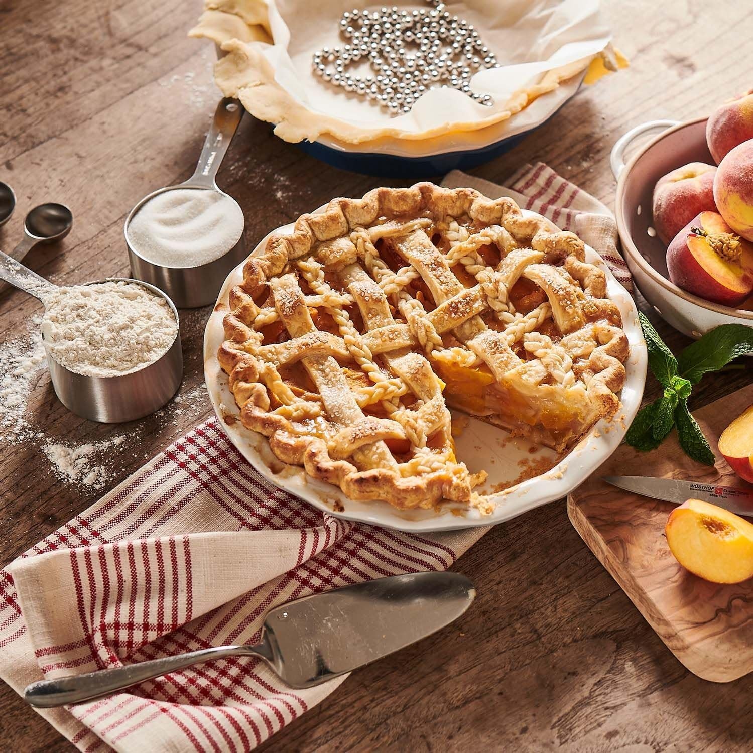 image:imageSur La Table Pie Dish Red Fluted Rim Ceramic with Vibrant Red Glaze for Fruit Custard and Savory Pies 95 inBlue