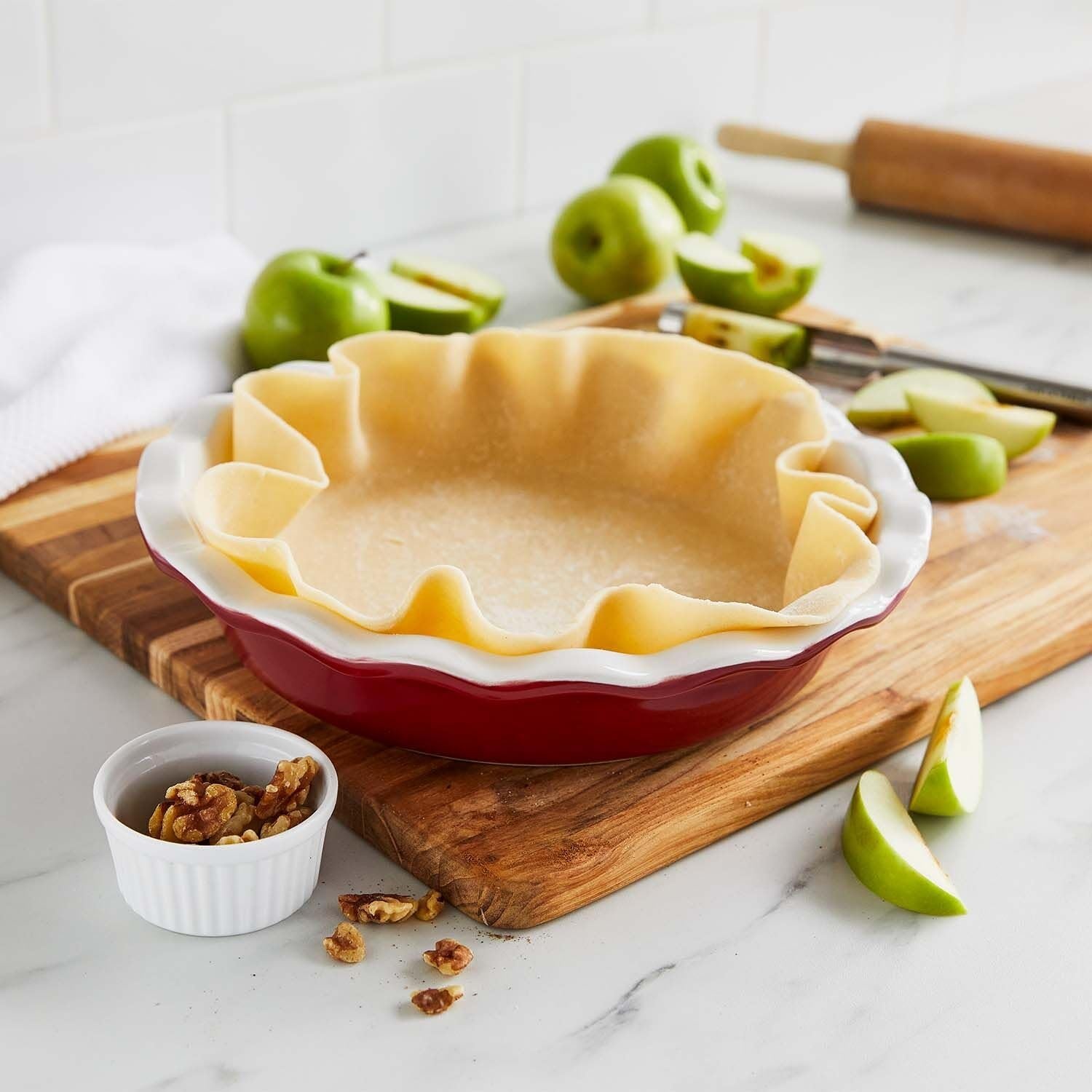 image:imageSur La Table Pie Dish Red Fluted Rim Ceramic with Vibrant Red Glaze for Fruit Custard and Savory Pies 95 inRed