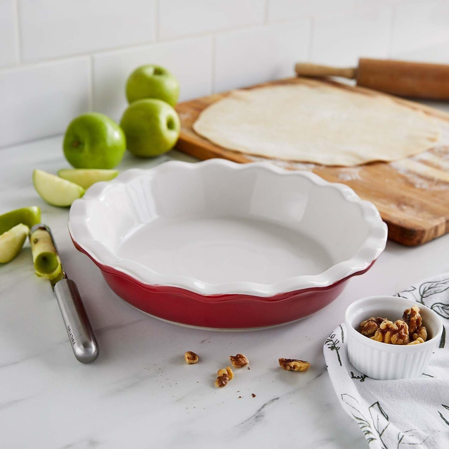 image:imageSur La Table Pie Dish Red Fluted Rim Ceramic with Vibrant Red Glaze for Fruit Custard and Savory Pies 95 inRed