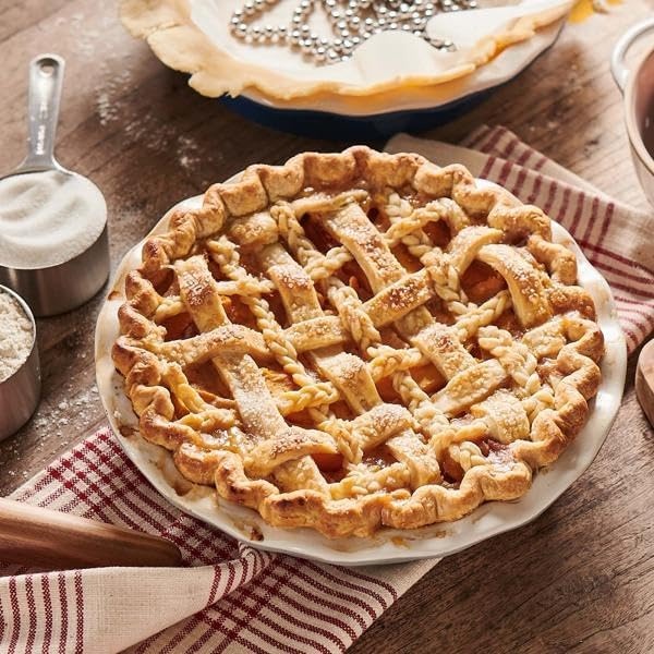image:imageSur La Table Pie Dish Red Fluted Rim Ceramic with Vibrant Red Glaze for Fruit Custard and Savory Pies 95 inWhite