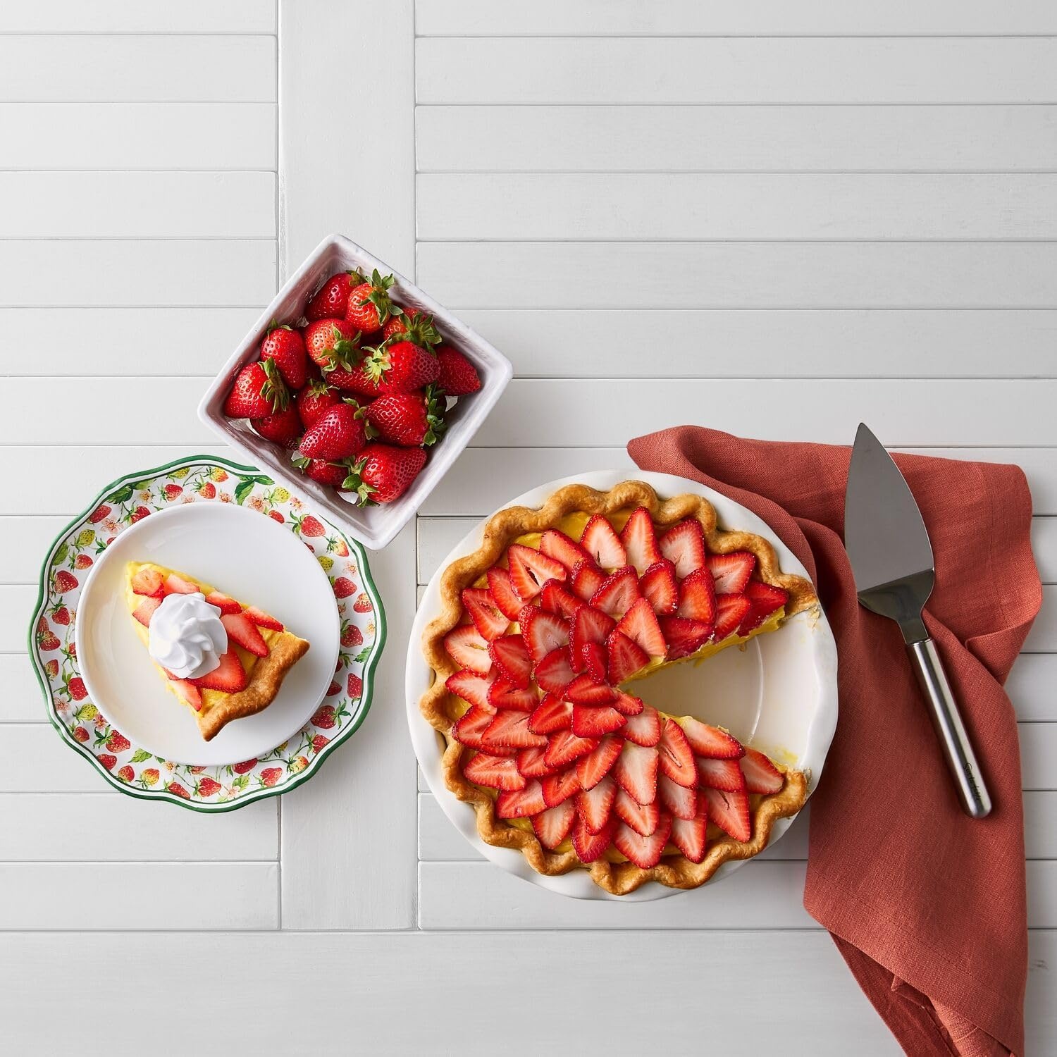 image:imageSur La Table Pie Dish Red Fluted Rim Ceramic with Vibrant Red Glaze for Fruit Custard and Savory Pies 95 inWhite