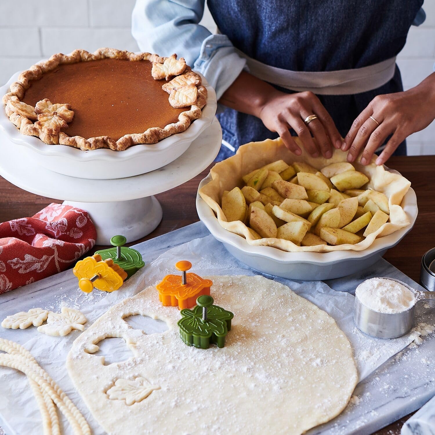 image:imageSur La Table Pie Dish Red Fluted Rim Ceramic with Vibrant Red Glaze for Fruit Custard and Savory Pies 95 inWhite
