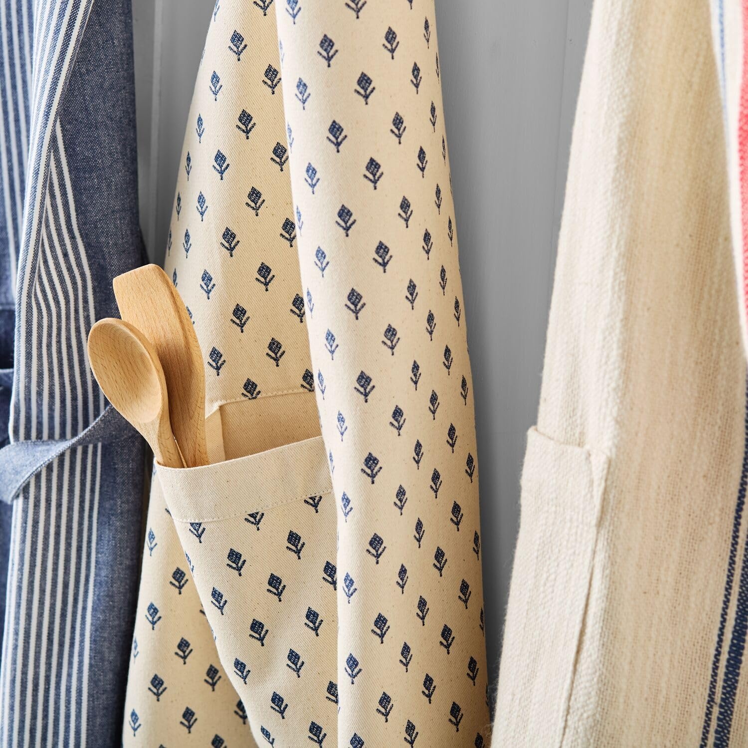image:imageSur La Table Tulip Apron Blue FullCoverage Cotton Apron with Embroidered Tulip Design and Adjustable Neck Strap