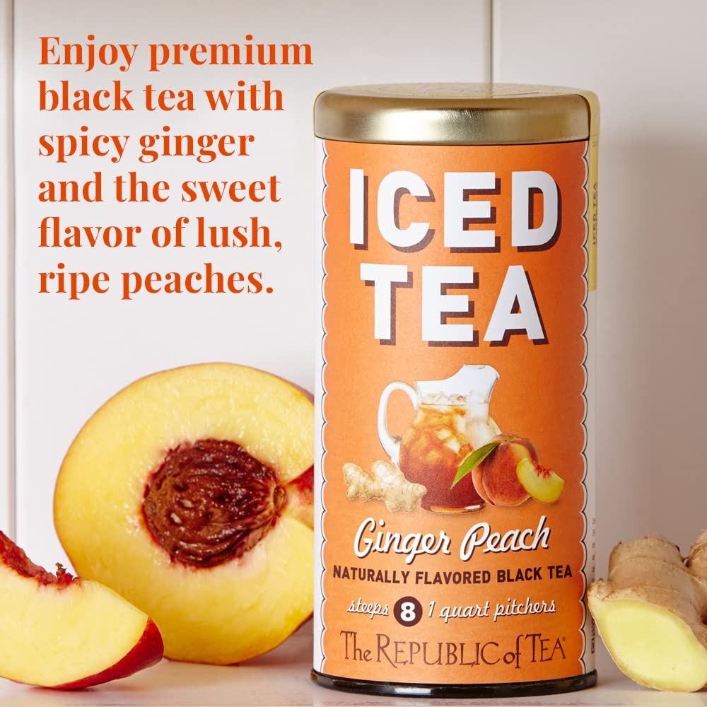 image:imageThe Republic of Tea Ginger Peach Black Iced Tea Bags 8 Large QuartSized Iced Tea Pouches Naturally Caffeinated40 Count Pack of 1