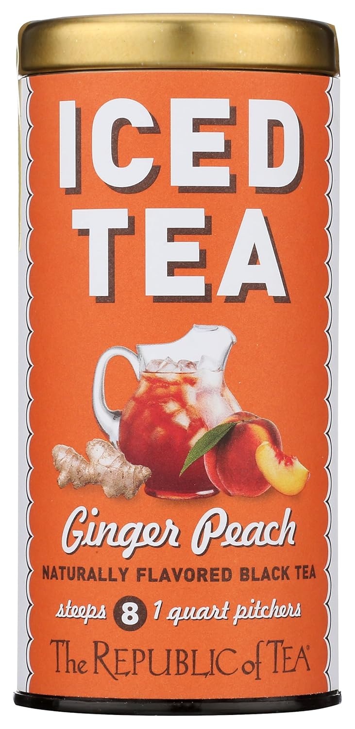 image:imageThe Republic of Tea Ginger Peach Black Iced Tea Bags 8 Large QuartSized Iced Tea Pouches Naturally CaffeinatedLarge
