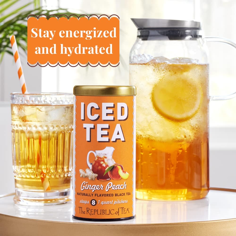 image:imageThe Republic of Tea Ginger Peach Black Iced Tea Bags 8 Large QuartSized Iced Tea Pouches Naturally CaffeinatedLarge