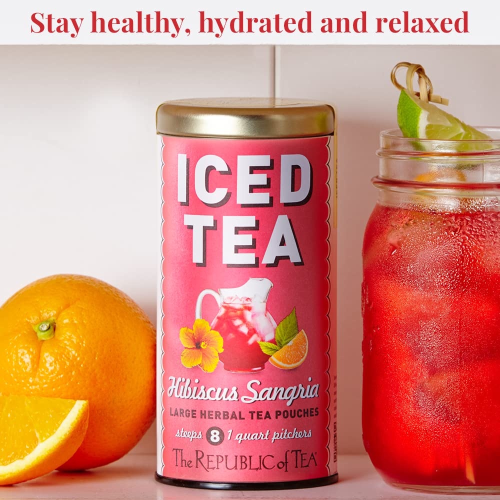 image:imageThe Republic of Tea Hibiscus Sangria Iced Herbal Tea 8 Large QuartSized Iced Tea Pouches Naturally Caffeine Free