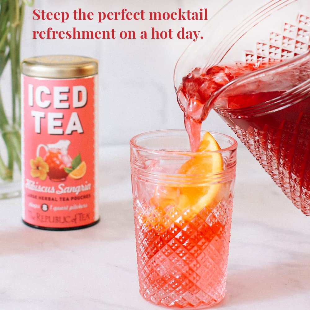 image:imageThe Republic of Tea Hibiscus Sangria Iced Herbal Tea 8 Large QuartSized Iced Tea Pouches Naturally Caffeine Free