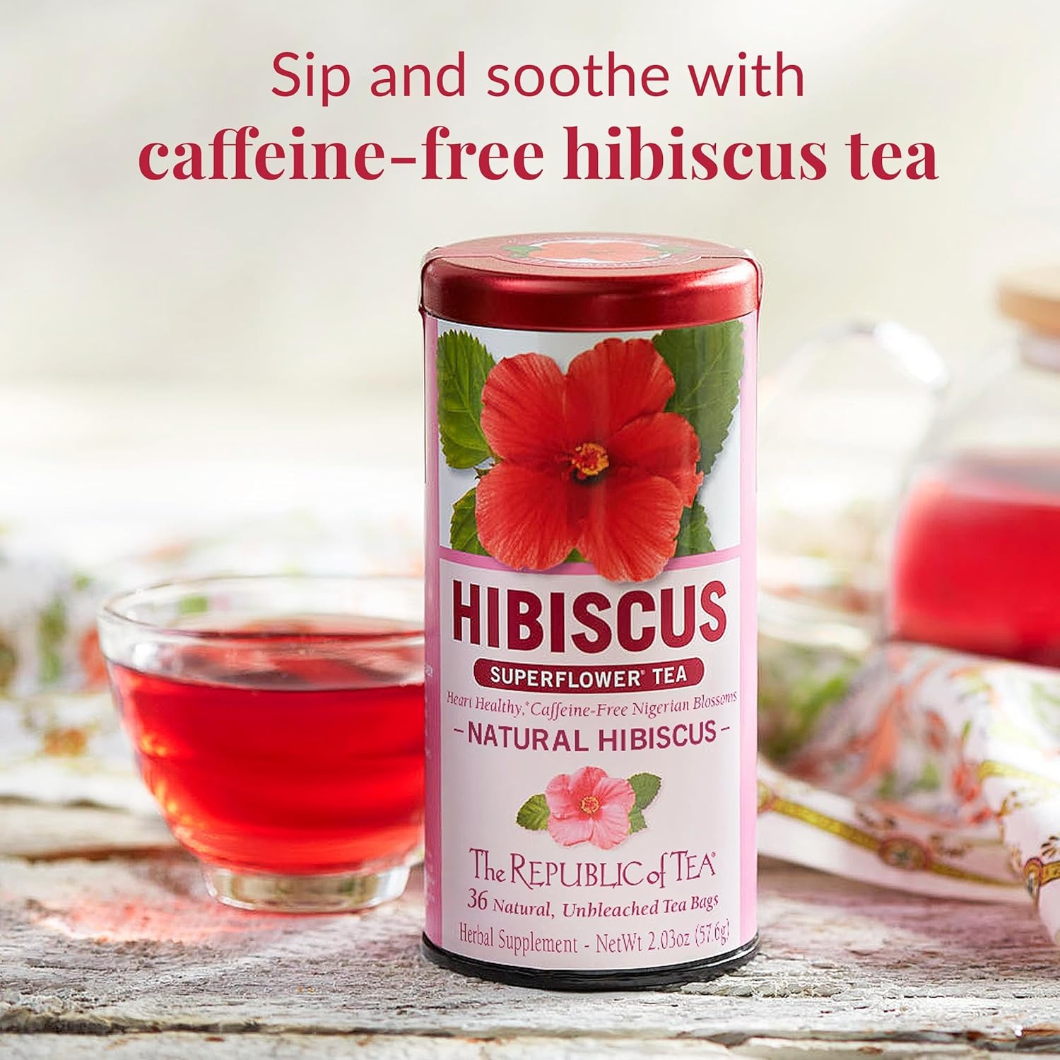 image:imageThe Republic of Tea Natural Hibiscus Tea 36 Tea Bags Herbal Blend Caffeine Free Gluten Free36 Count Pack of 1