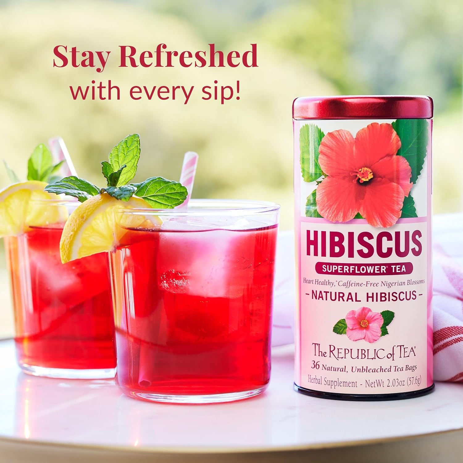 image:imageThe Republic of Tea Natural Hibiscus Tea 36 Tea Bags Herbal Blend Caffeine Free Gluten Free36 Count Pack of 1